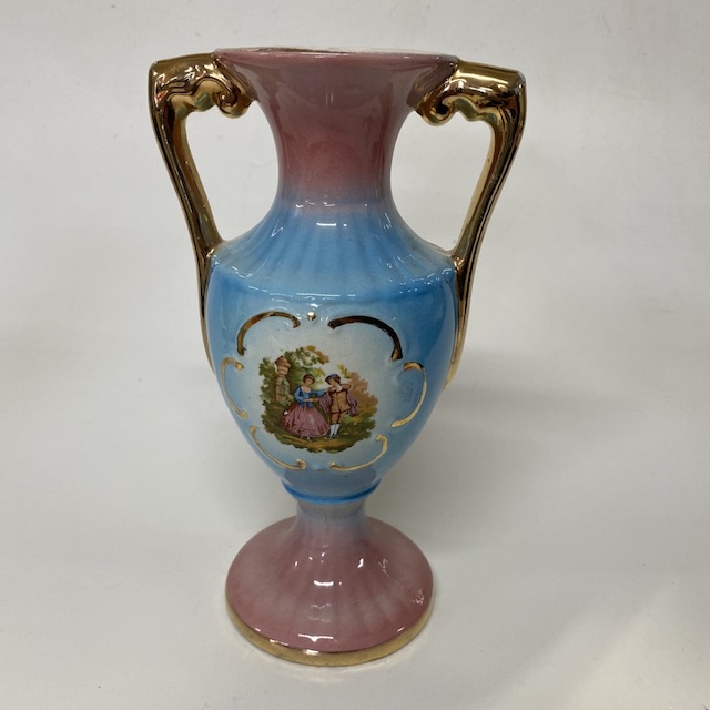 VASE, Antique Urn - Pink Blue Gold